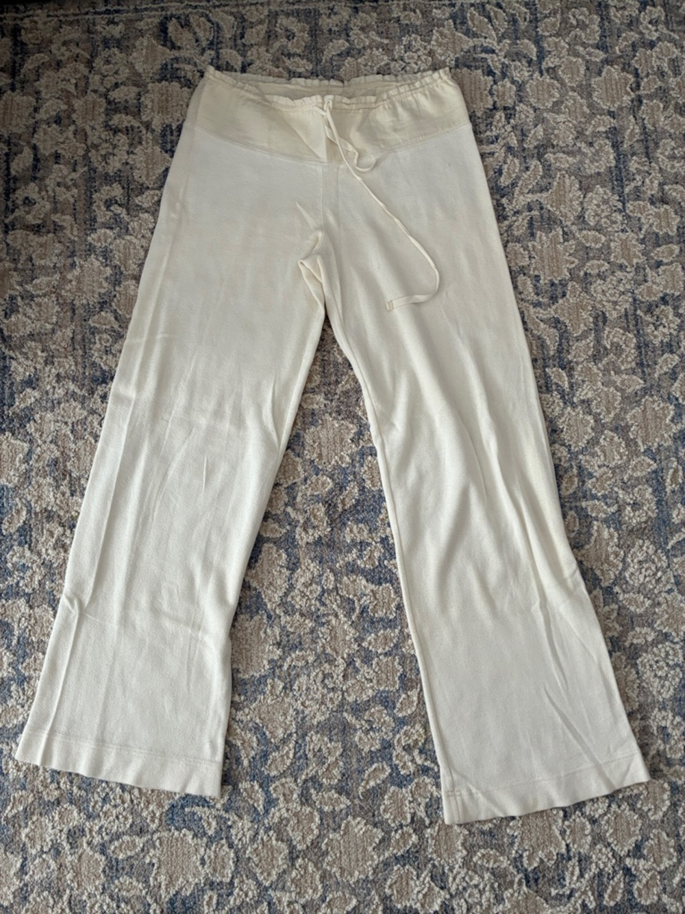 Cream Knit Drawstring Lounge Pants